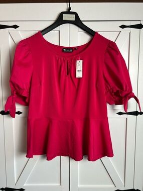 Pink Fuchsia Tie-Sleeve Peplum Blouse